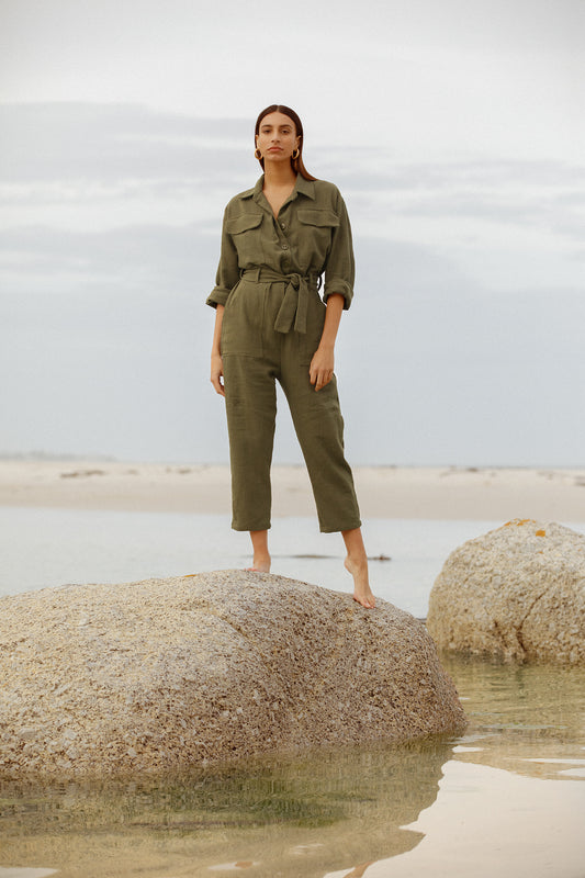 model wearing Agatha jumpsuit