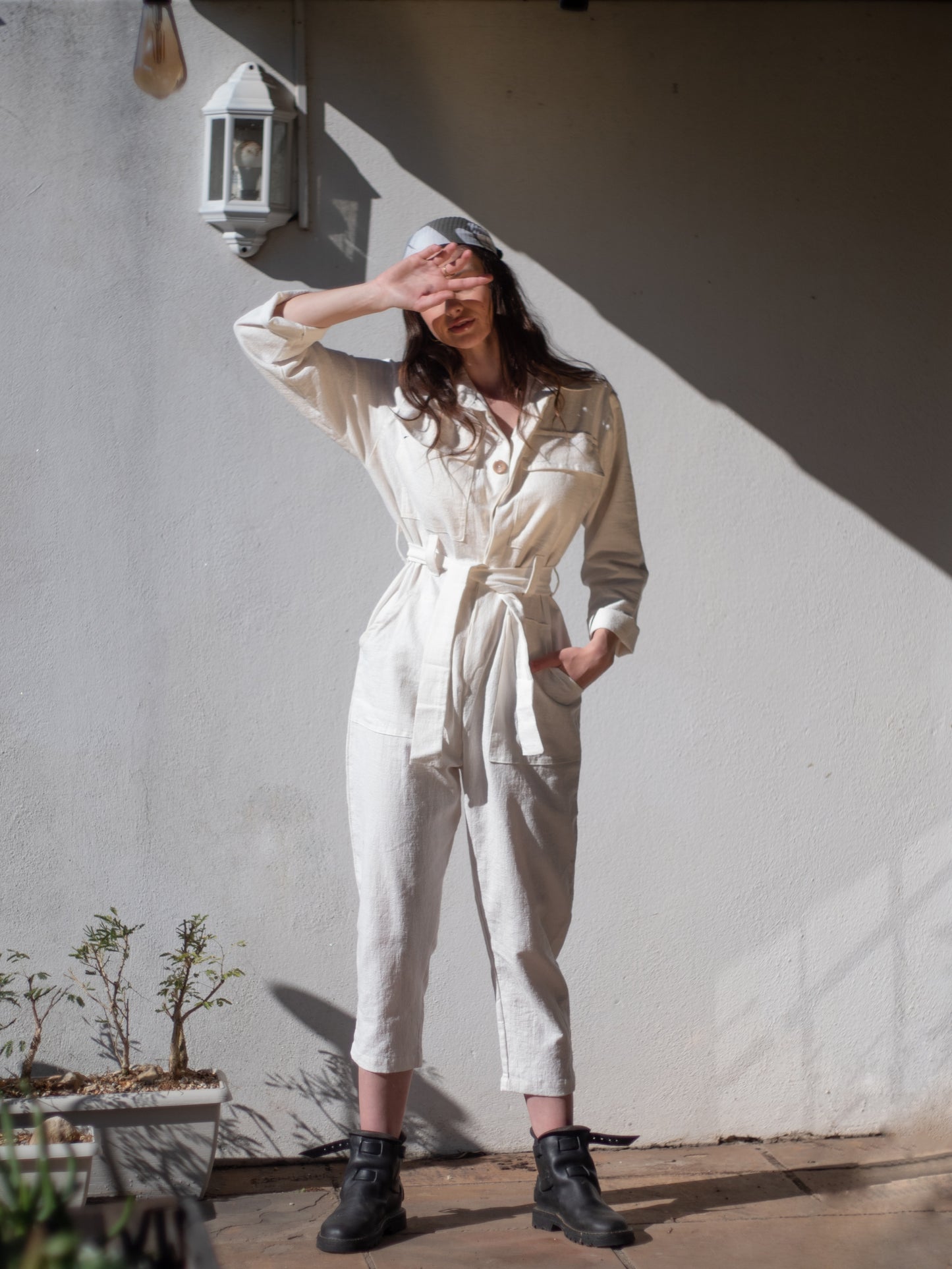 model wearing jumpsuit